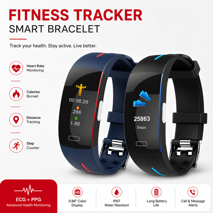 Premium Smart Wristband Fitness Tracker Heart Rate Body Temperature Monitor Sleep Tracker IP67 Waterproof OLED Display Activity Tracker for Men Women