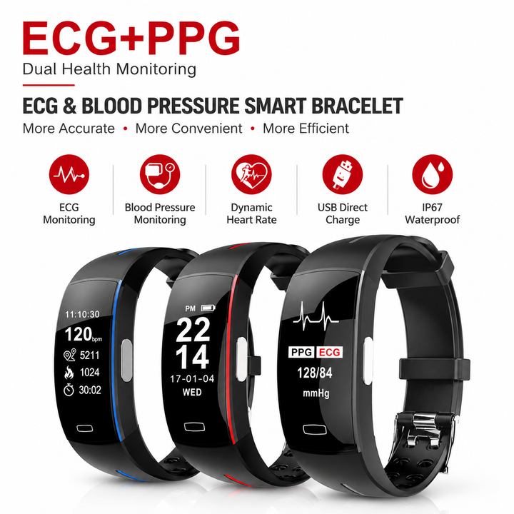 Premium Smart Wristband Fitness Tracker Heart Rate Body Temperature Monitor Sleep Tracker IP67 Waterproof OLED Display Activity Tracker for Men Women