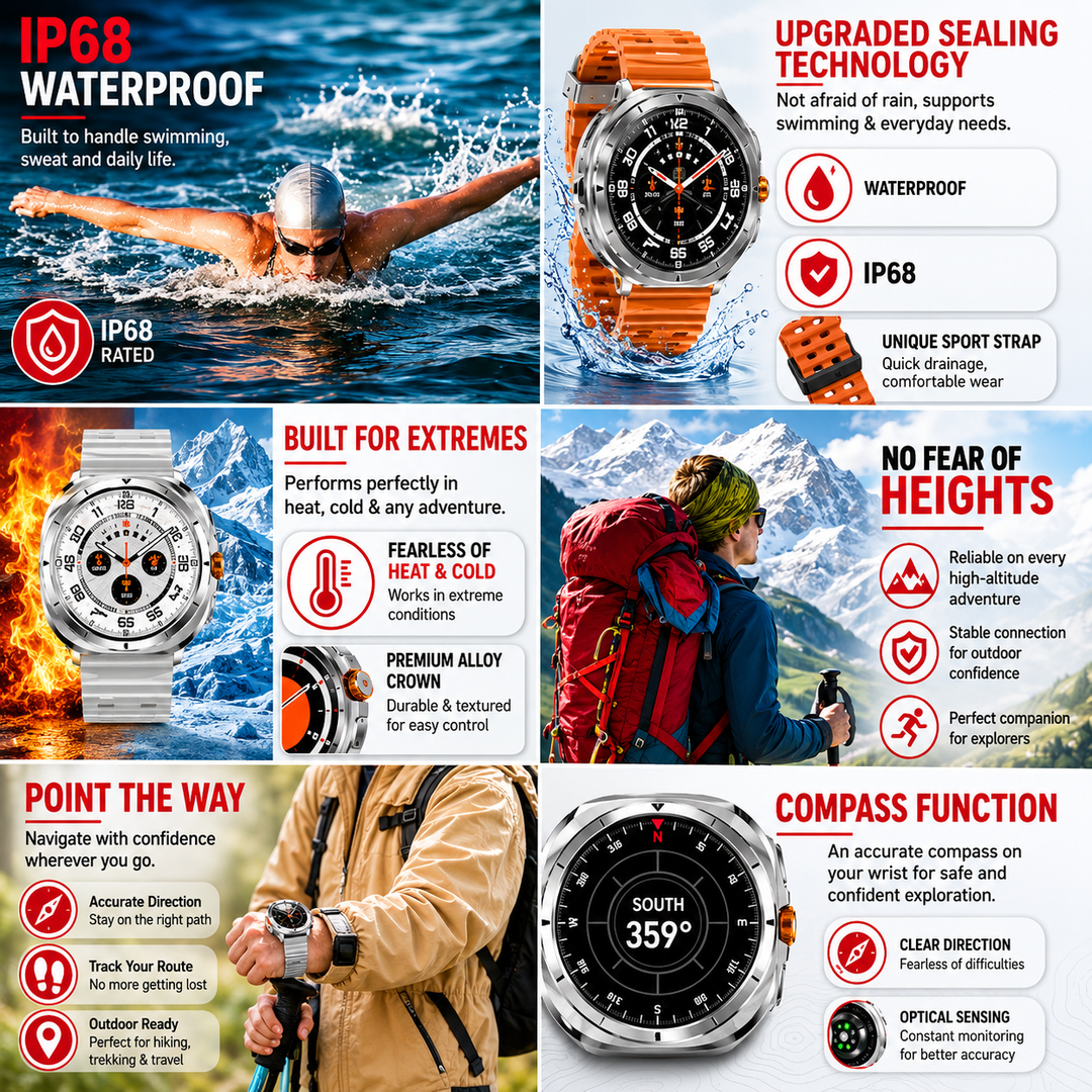 Premium Smartwatch 1.43" AMOLED Display Bluetooth Calling IP68 Waterproof Fitness Tracker Heart Rate SpO2 NFC Multi Sport Modes Compass Voice Assistant Smart Watch Men Women