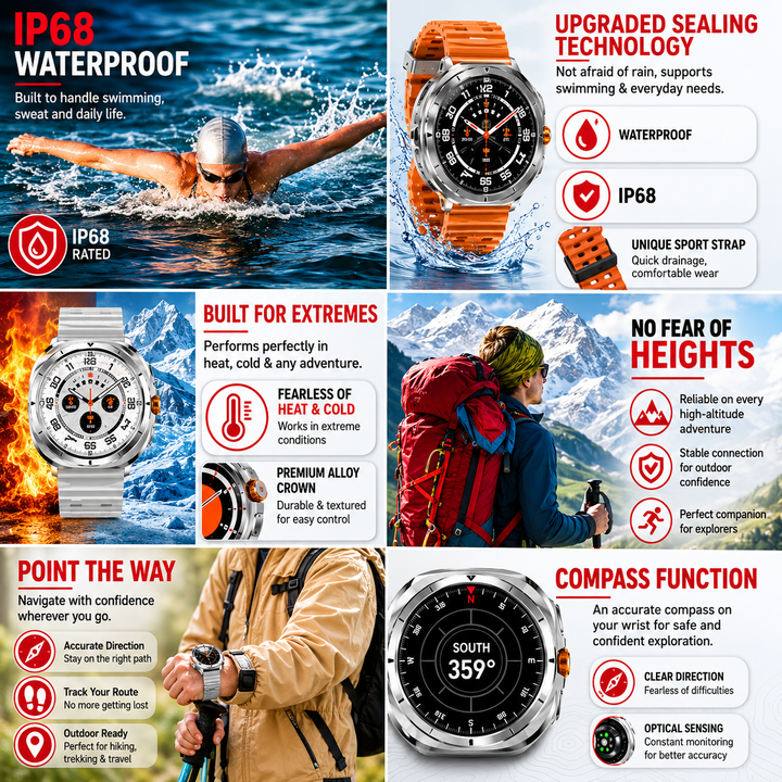 Premium Smartwatch 1.43" AMOLED Display Bluetooth Calling IP68 Waterproof Fitness Tracker Heart Rate SpO2 NFC Multi Sport Modes Compass Voice Assistant Smart Watch Men Women
