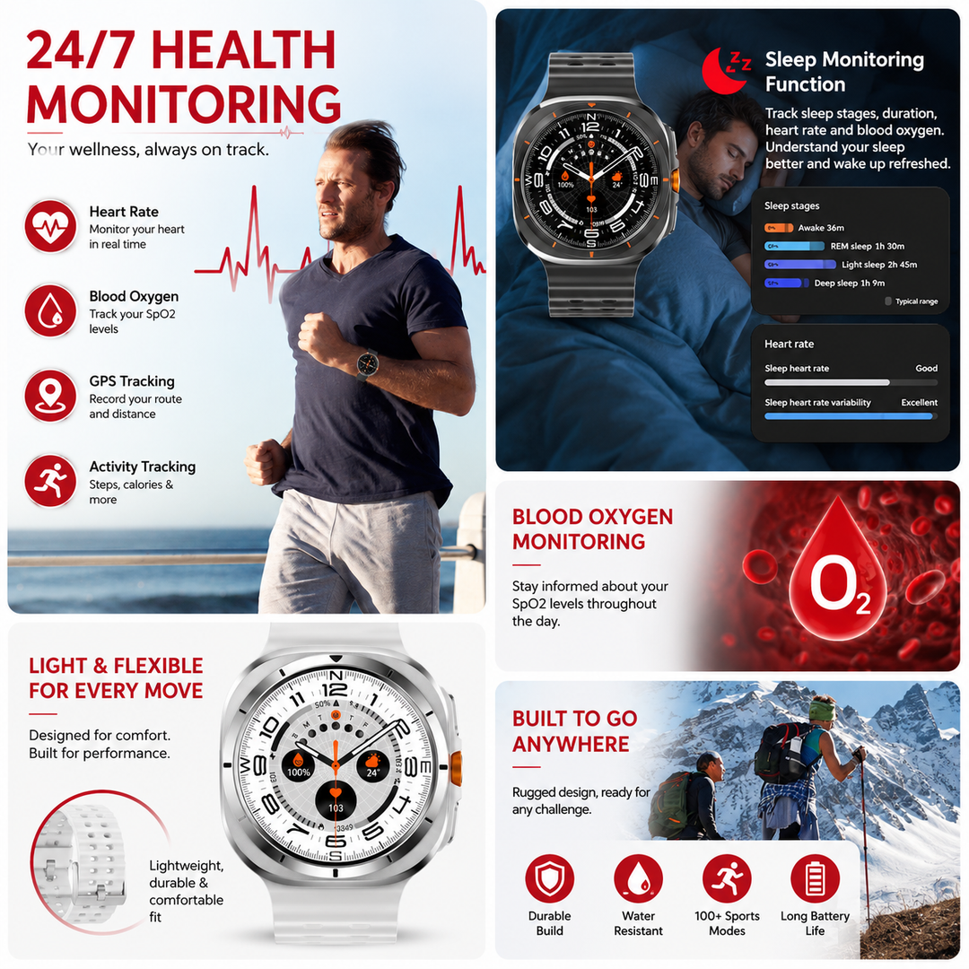 Premium Smartwatch 1.43" AMOLED Display Bluetooth Calling IP68 Waterproof Fitness Tracker Heart Rate SpO2 NFC Multi Sport Modes Compass Voice Assistant Smart Watch Men Women