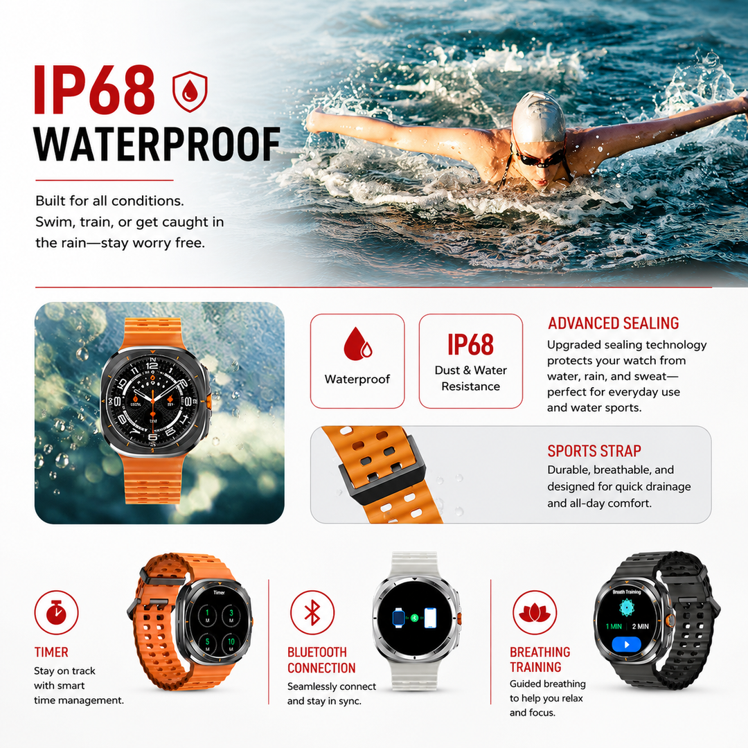Premium Smartwatch 1.43" AMOLED Display Bluetooth Calling IP68 Waterproof Fitness Tracker Heart Rate SpO2 NFC Multi Sport Modes Compass Voice Assistant Smart Watch Men Women