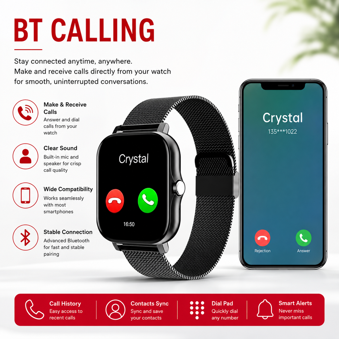 Premium Smartwatch 1.44 Inch Full Touch Bluetooth Calling IP67 Fitness Tracker Heart Rate Monitor Activity Tracker iOS Android Custom Dial Watch