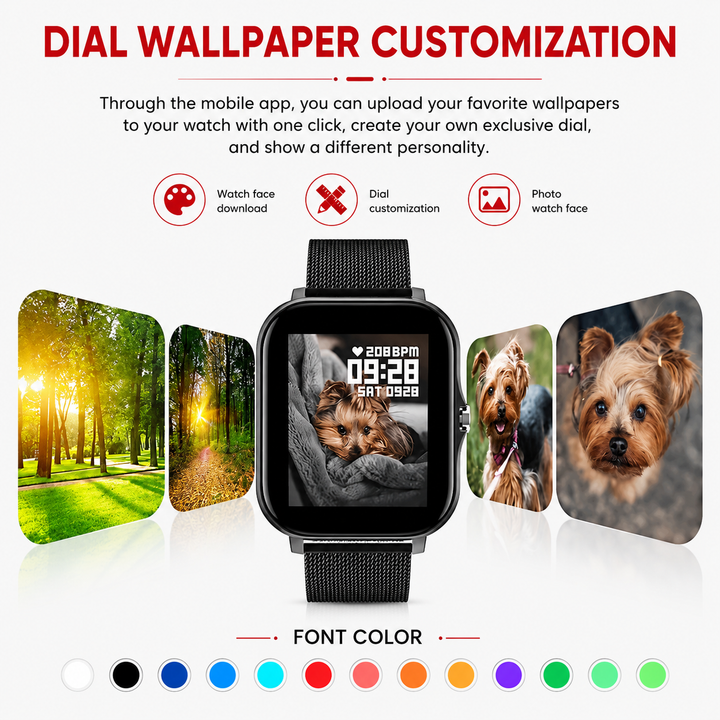 Premium Smartwatch 1.44 Inch Full Touch Bluetooth Calling IP67 Fitness Tracker Heart Rate Monitor Activity Tracker iOS Android Custom Dial Watch