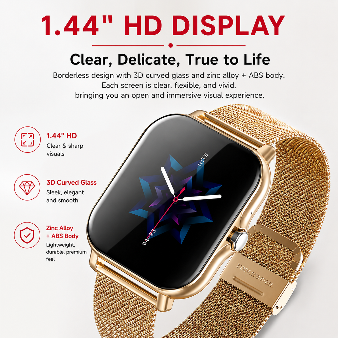 Premium Smartwatch 1.44 Inch Full Touch Bluetooth Calling IP67 Fitness Tracker Heart Rate Monitor Activity Tracker iOS Android Custom Dial Watch
