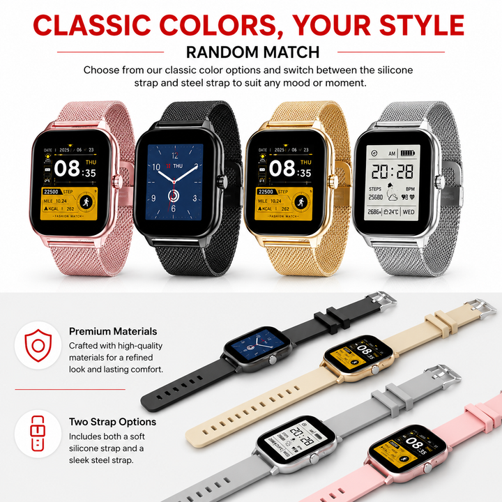 Premium Smartwatch 1.44 Inch Full Touch Bluetooth Calling IP67 Fitness Tracker Heart Rate Monitor Activity Tracker iOS Android Custom Dial Watch