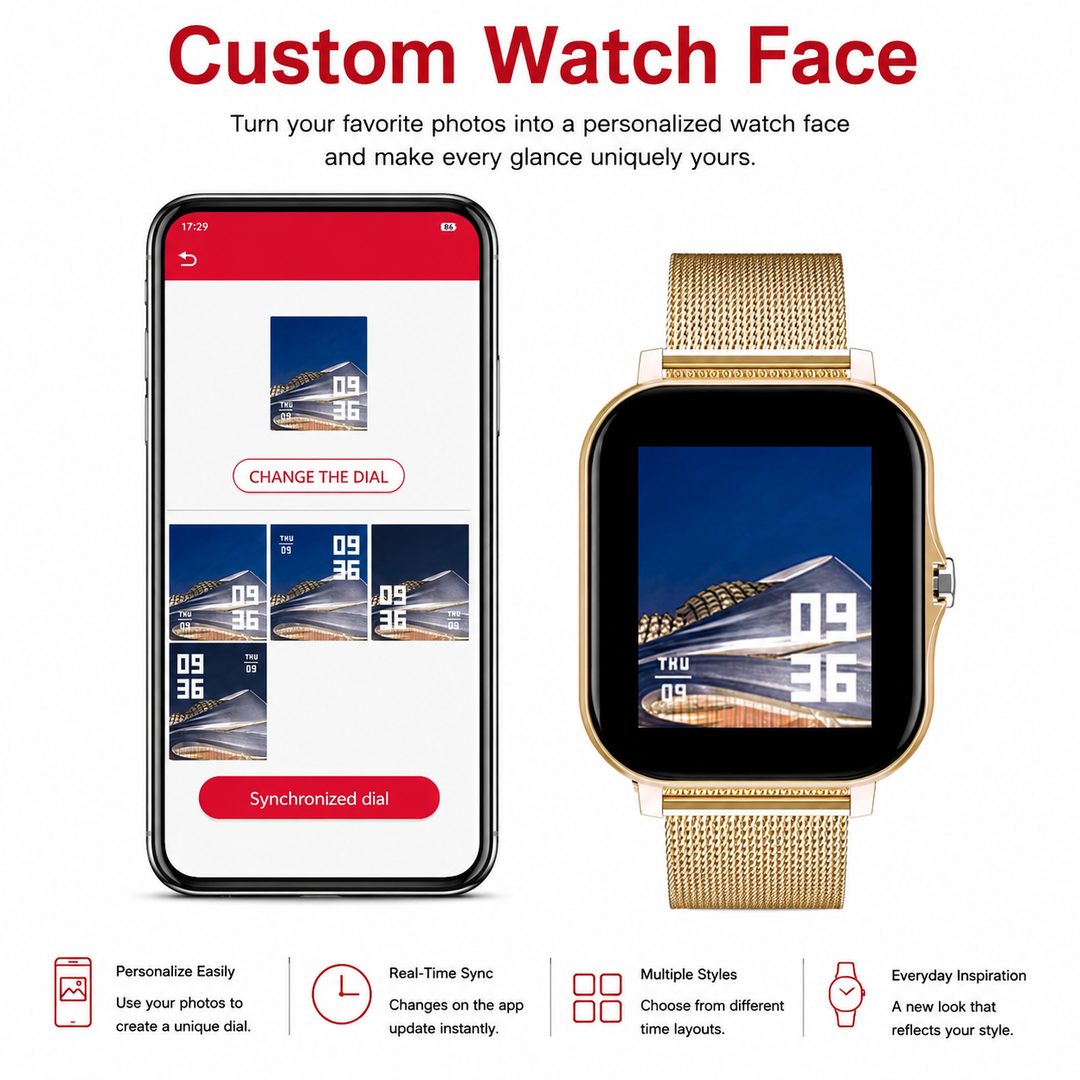 Premium Smartwatch 1.44 Inch Full Touch Bluetooth Calling IP67 Fitness Tracker Heart Rate Monitor Activity Tracker iOS Android Custom Dial Watch