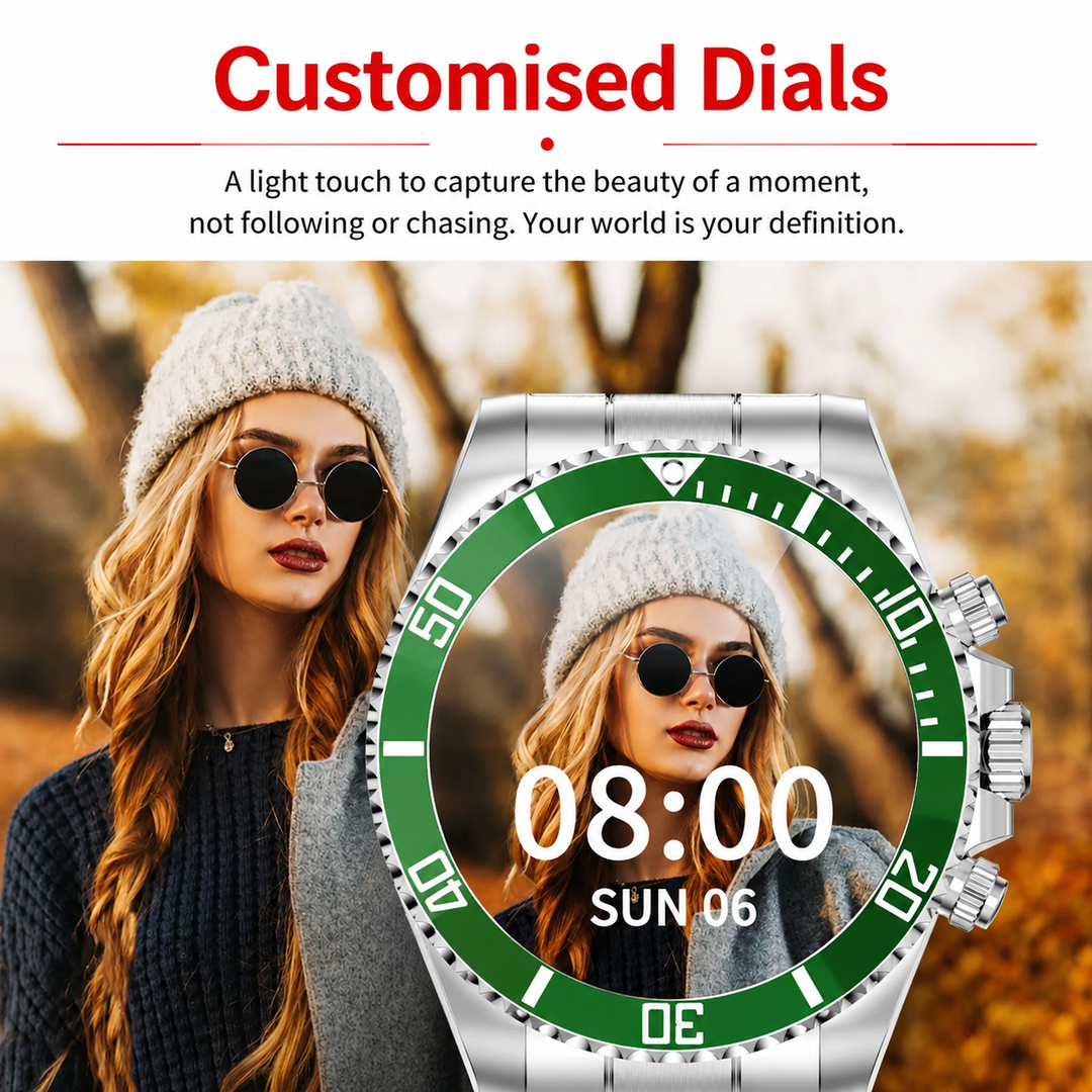 Premium Smartwatch 1.96" Curved AMOLED Bluetooth Calling Fitness Tracker Sports Modes IP68 Waterproof Health Monitoring AI Voice Assistant Android iOS Compatible Watch Daily Use