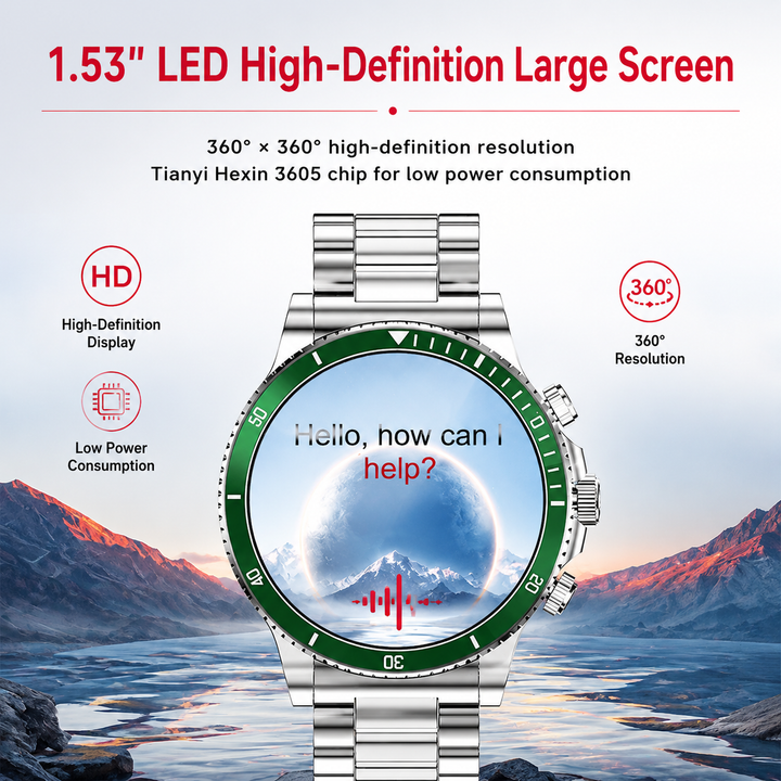 Premium Smartwatch 1.96" Curved AMOLED Bluetooth Calling Fitness Tracker Sports Modes IP68 Waterproof Health Monitoring AI Voice Assistant Android iOS Compatible Watch Daily Use