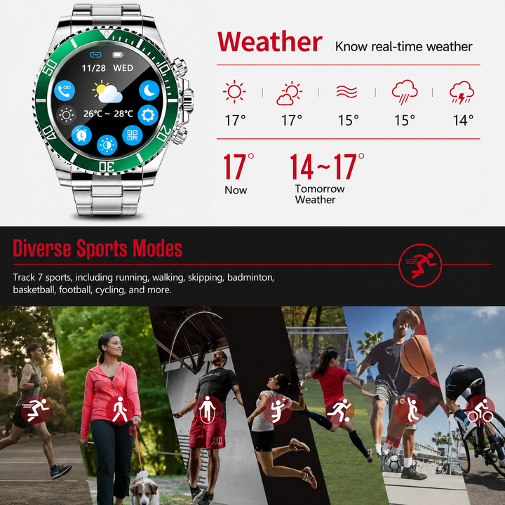Premium Smartwatch 1.96" Curved AMOLED Bluetooth Calling Fitness Tracker Sports Modes IP68 Waterproof Health Monitoring AI Voice Assistant Android iOS Compatible Watch Daily Use