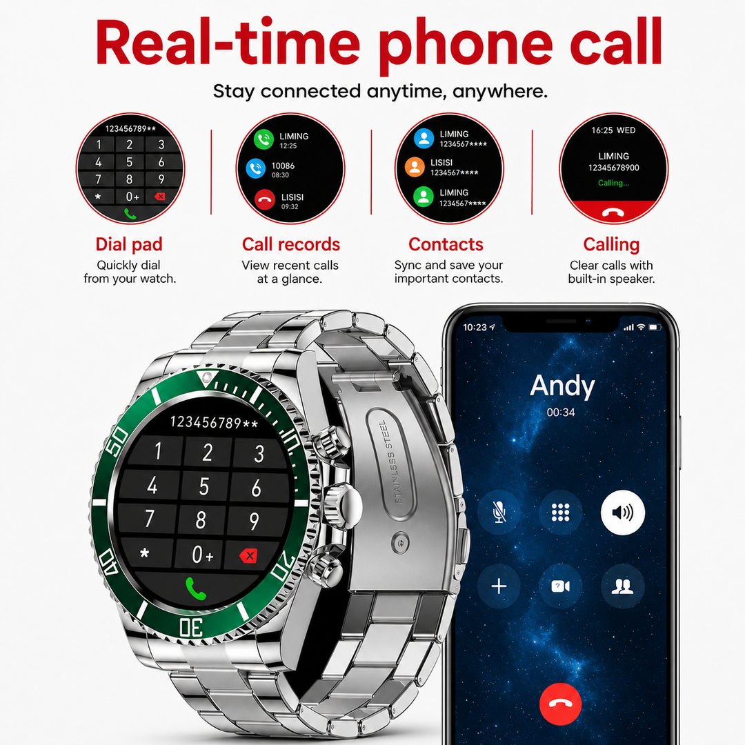 Premium Smartwatch 1.96" Curved AMOLED Bluetooth Calling Fitness Tracker Sports Modes IP68 Waterproof Health Monitoring AI Voice Assistant Android iOS Compatible Watch Daily Use
