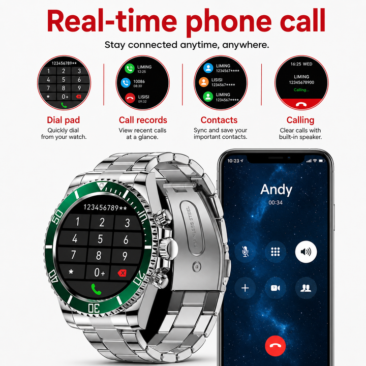 Premium Smartwatch 1.96" Curved AMOLED Bluetooth Calling Fitness Tracker Sports Modes IP68 Waterproof Health Monitoring AI Voice Assistant Android iOS Compatible Watch Daily Use