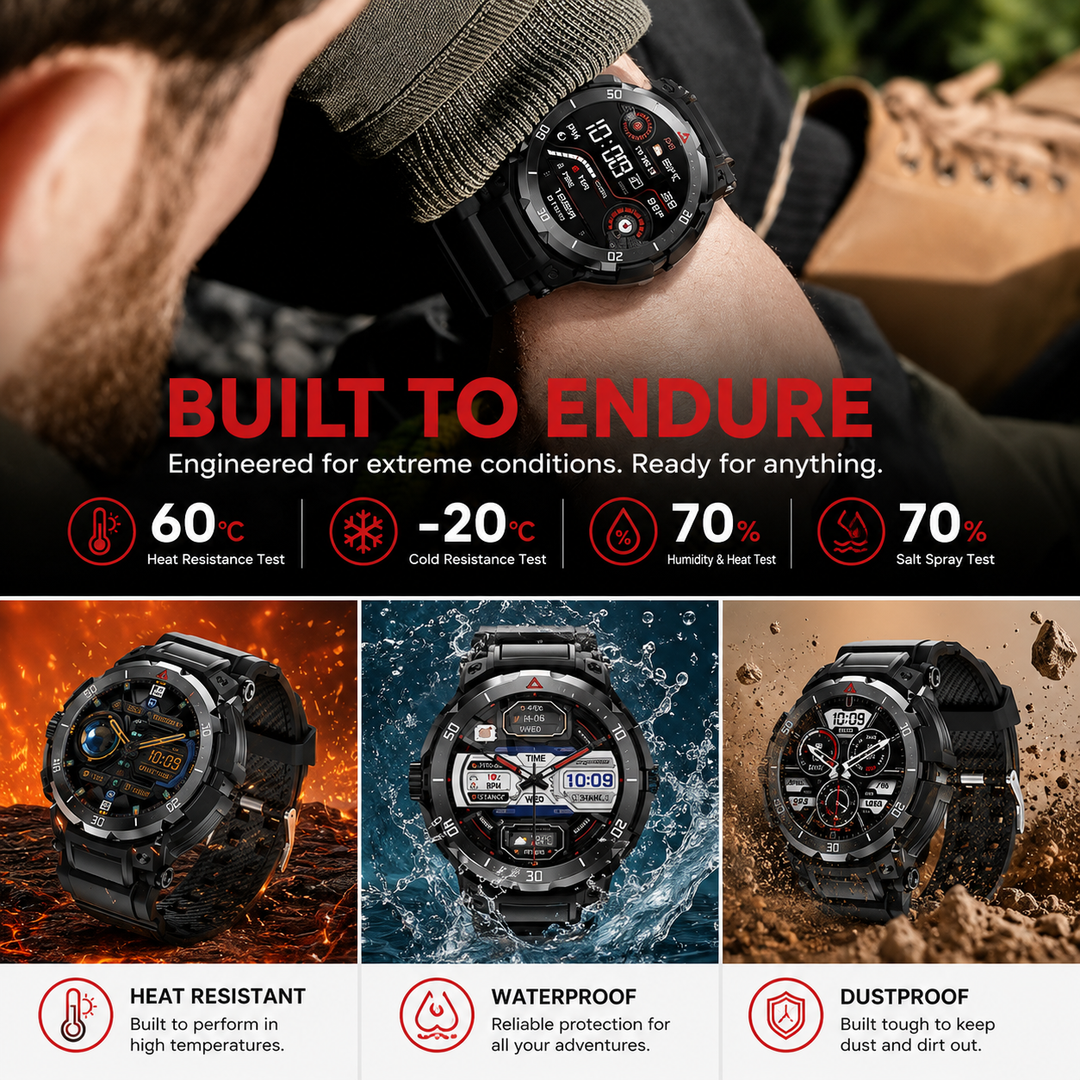 Premium Smartwatch AMOLED Display GPS Fitness Tracker 5ATM Water Resistant Bluetooth Calling 100+ Sports Modes AI Voice Assistant Wireless Charging