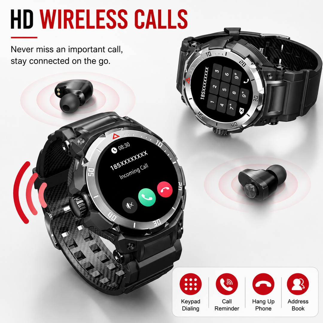 Premium Smartwatch AMOLED Display GPS Fitness Tracker 5ATM Water Resistant Bluetooth Calling 100+ Sports Modes AI Voice Assistant Wireless Charging