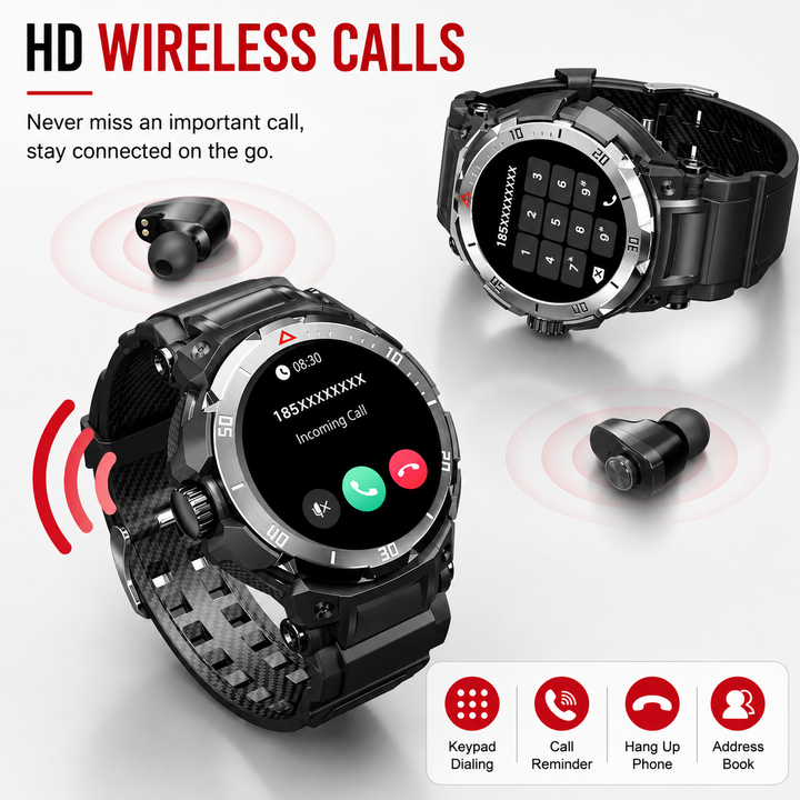 Premium Smartwatch AMOLED Display GPS Fitness Tracker 5ATM Water Resistant Bluetooth Calling 100+ Sports Modes AI Voice Assistant Wireless Charging