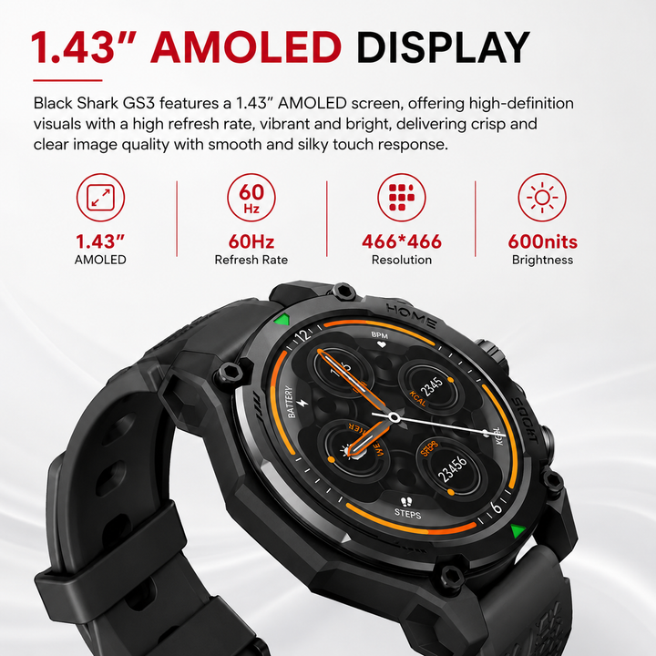 Premium Smartwatch AMOLED Display GPS Fitness Tracker 5ATM Water Resistant Bluetooth Calling 100+ Sports Modes AI Voice Assistant Wireless Charging