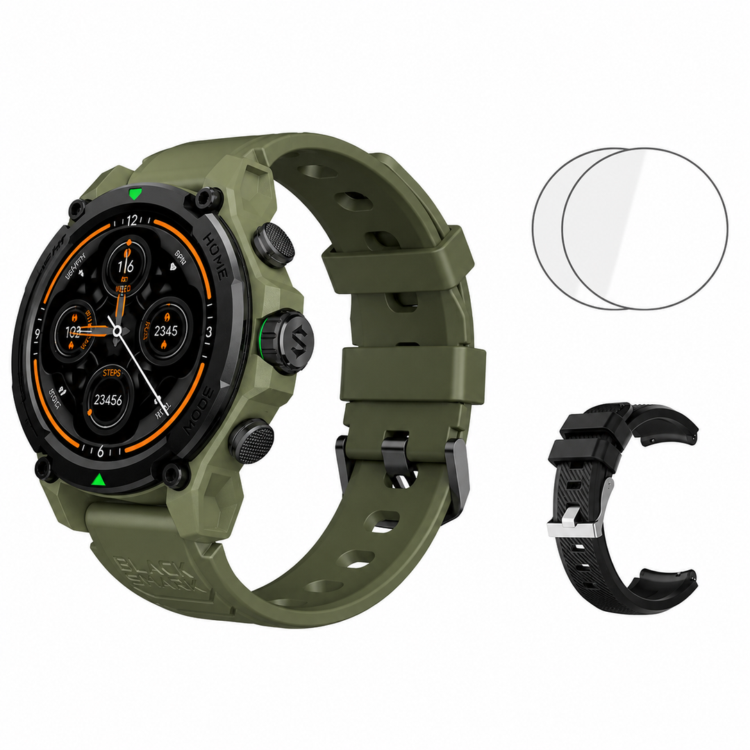 Premium Smartwatch AMOLED Display GPS Fitness Tracker 5ATM Water Resistant Bluetooth Calling 100+ Sports Modes AI Voice Assistant Wireless Charging