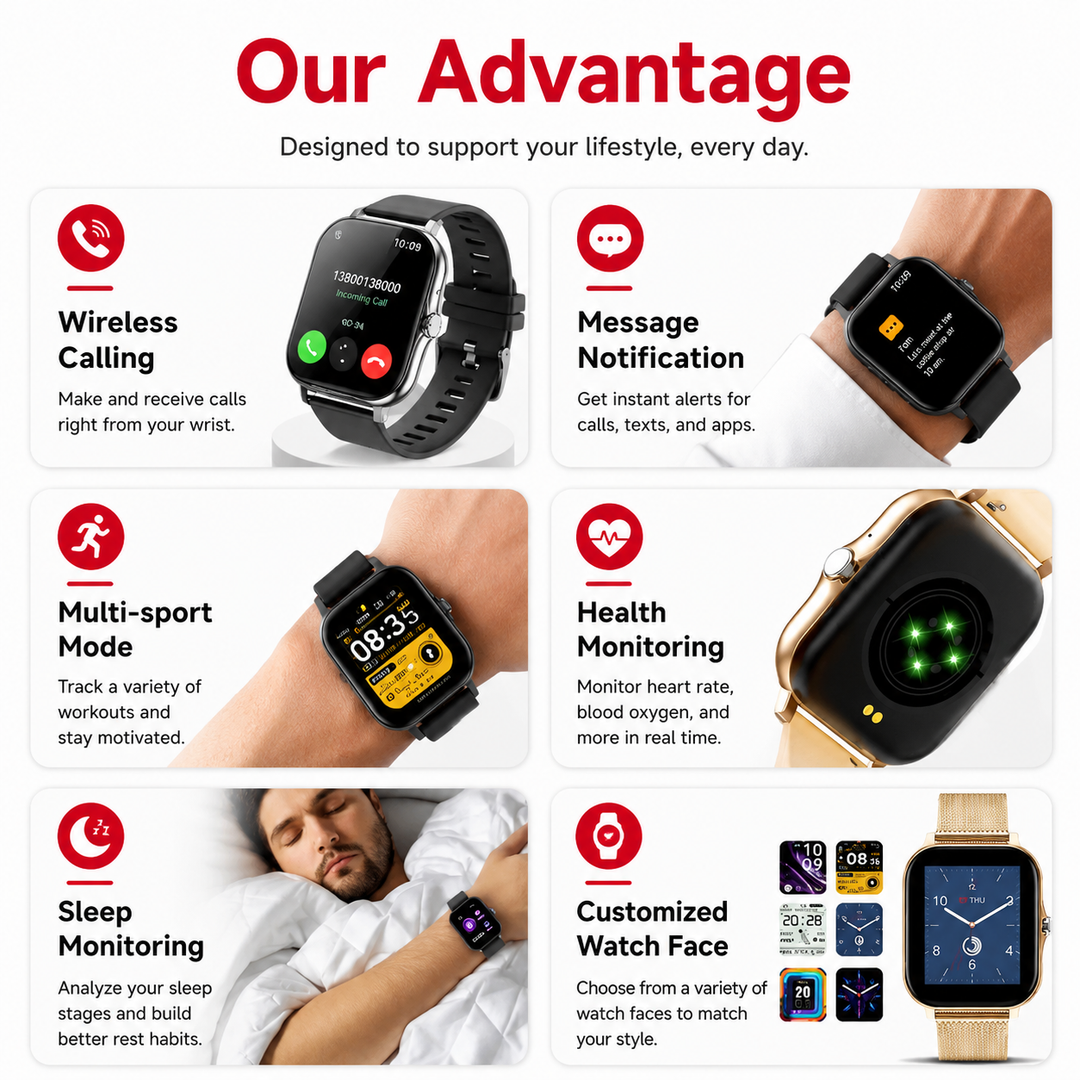 Premium Smartwatch Android OS 1.44" Full Touch Color Screen Bluetooth Calling Custom Dial Fitness Tracker Smart Watch for Men Women IP67 Water Resistant