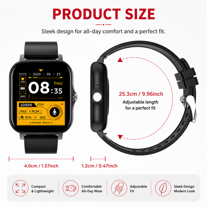 Premium Smartwatch Android OS 1.44" Full Touch Color Screen Bluetooth Calling Custom Dial Fitness Tracker Smart Watch for Men Women IP67 Water Resistant