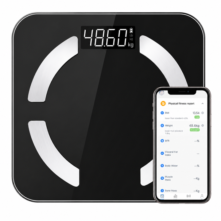 Premium Solar Digital Body Weight Scale Smart Bathroom Scale Body Fat Monitor Bioimpedance Analysis BMI Tracker App Sync Health Metrics Monitor