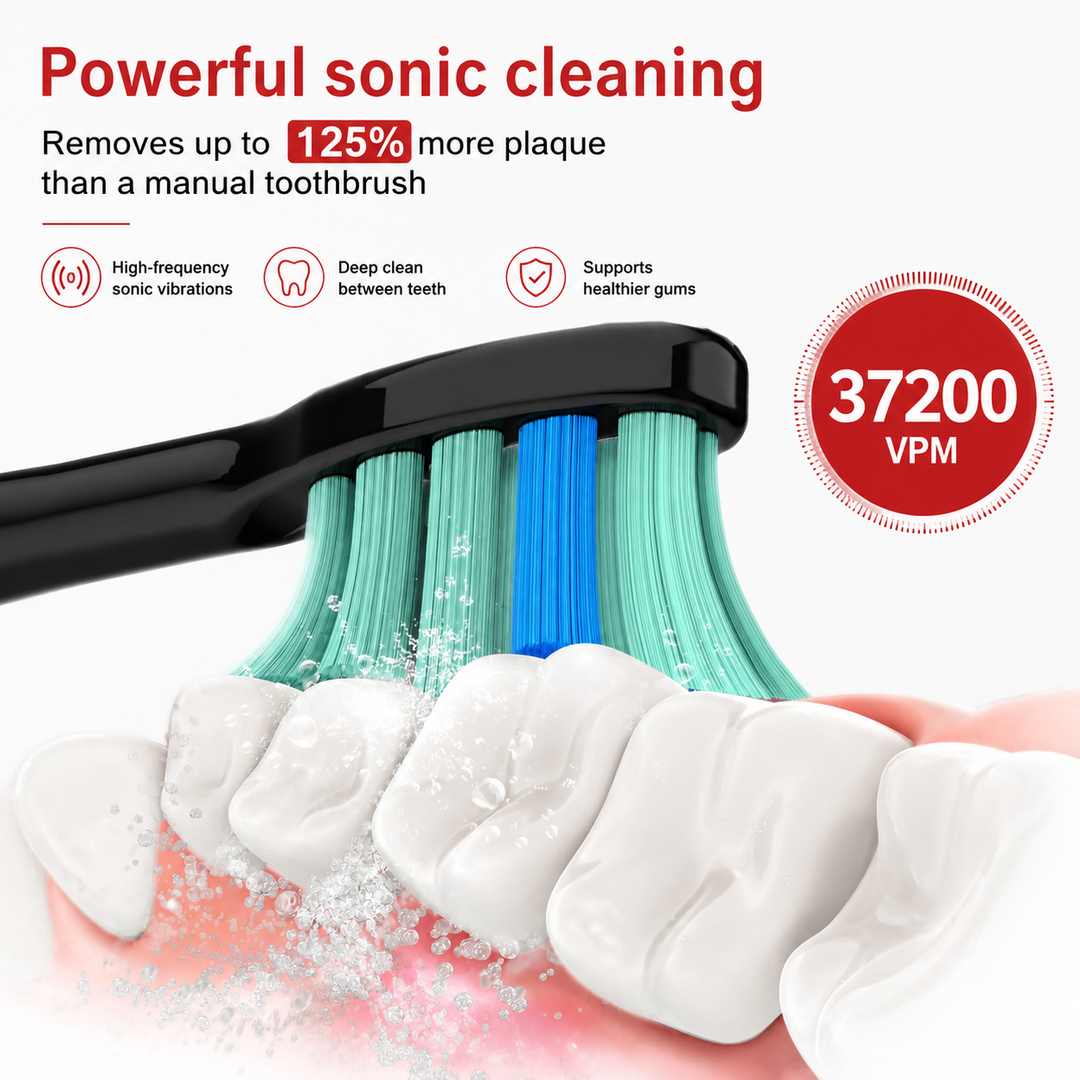 Premium Sonic Electric Toothbrush 37200 VPM Deep Clean 5 Modes 12 Brush Heads 30 Day Battery IPX7 Waterproof Rechargeable Dental Care Whitening Brush