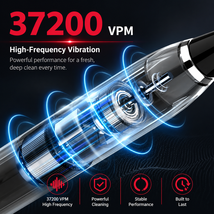 Premium Sonic Electric Toothbrush 37200 VPM Deep Clean 5 Modes 12 Brush Heads 30 Day Battery IPX7 Waterproof Rechargeable Dental Care Whitening Brush