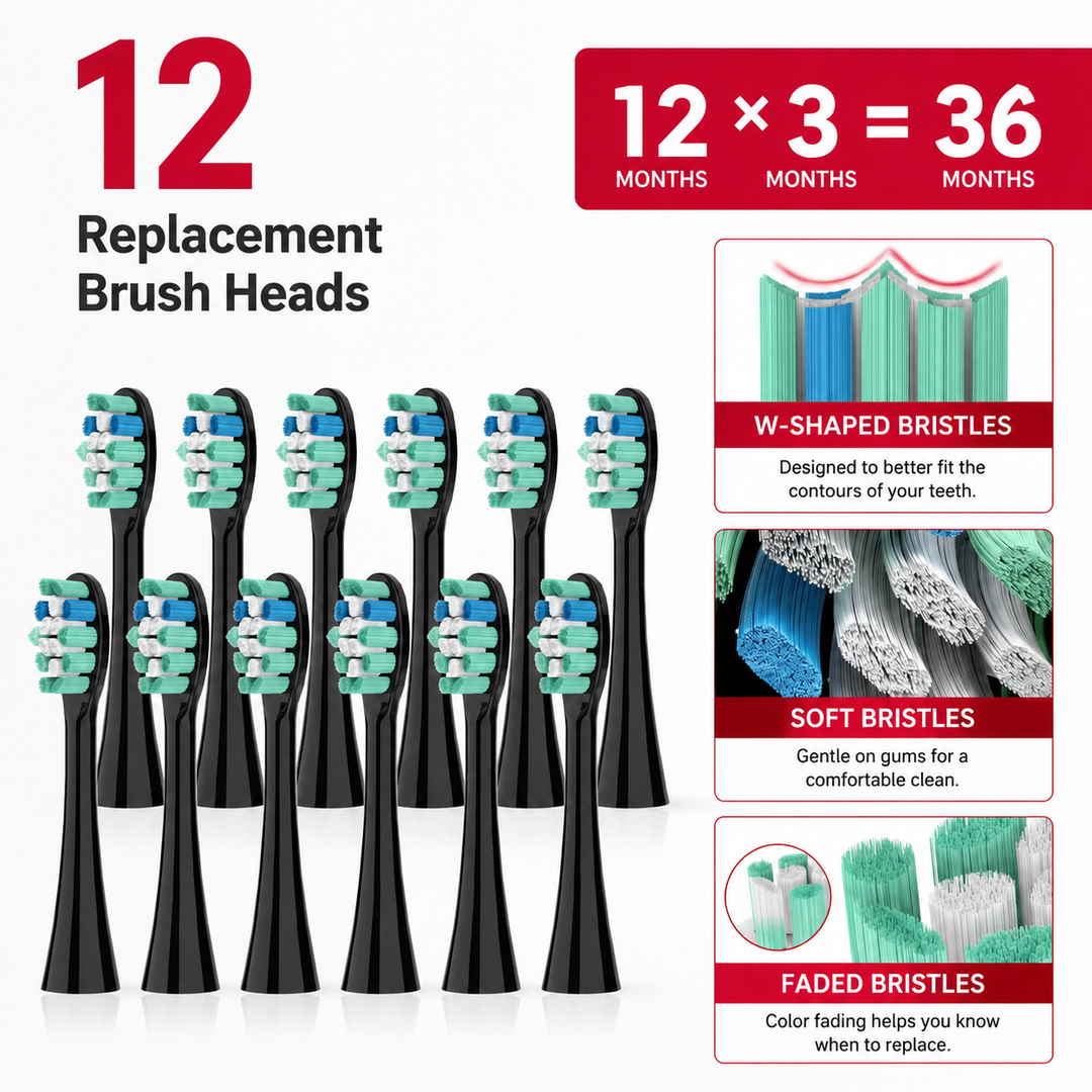 Premium Sonic Electric Toothbrush 37200 VPM Deep Clean 5 Modes 12 Brush Heads 30 Day Battery IPX7 Waterproof Rechargeable Dental Care Whitening Brush