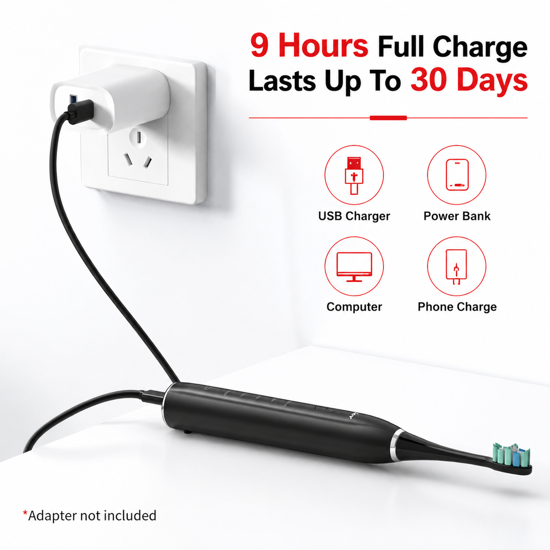 Premium Sonic Electric Toothbrush 37200 VPM Deep Clean 5 Modes 12 Brush Heads 30 Day Battery IPX7 Waterproof Rechargeable Dental Care Whitening Brush