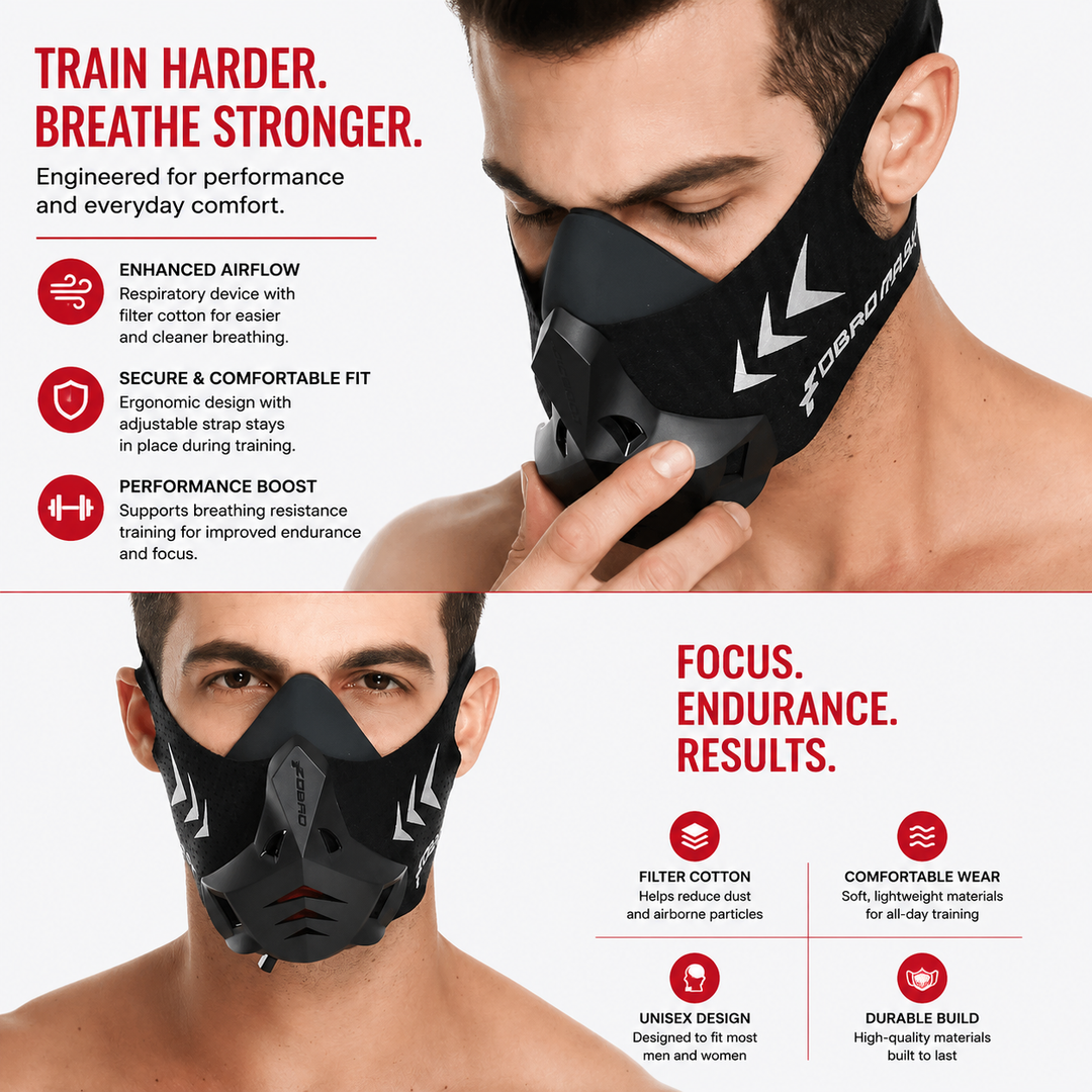 Premium Sports Mask Running Cycling Gym Training Mask Air Filter Dust Protection High Altitude Fitness Workout Mask Adjustable Breathable Unisex