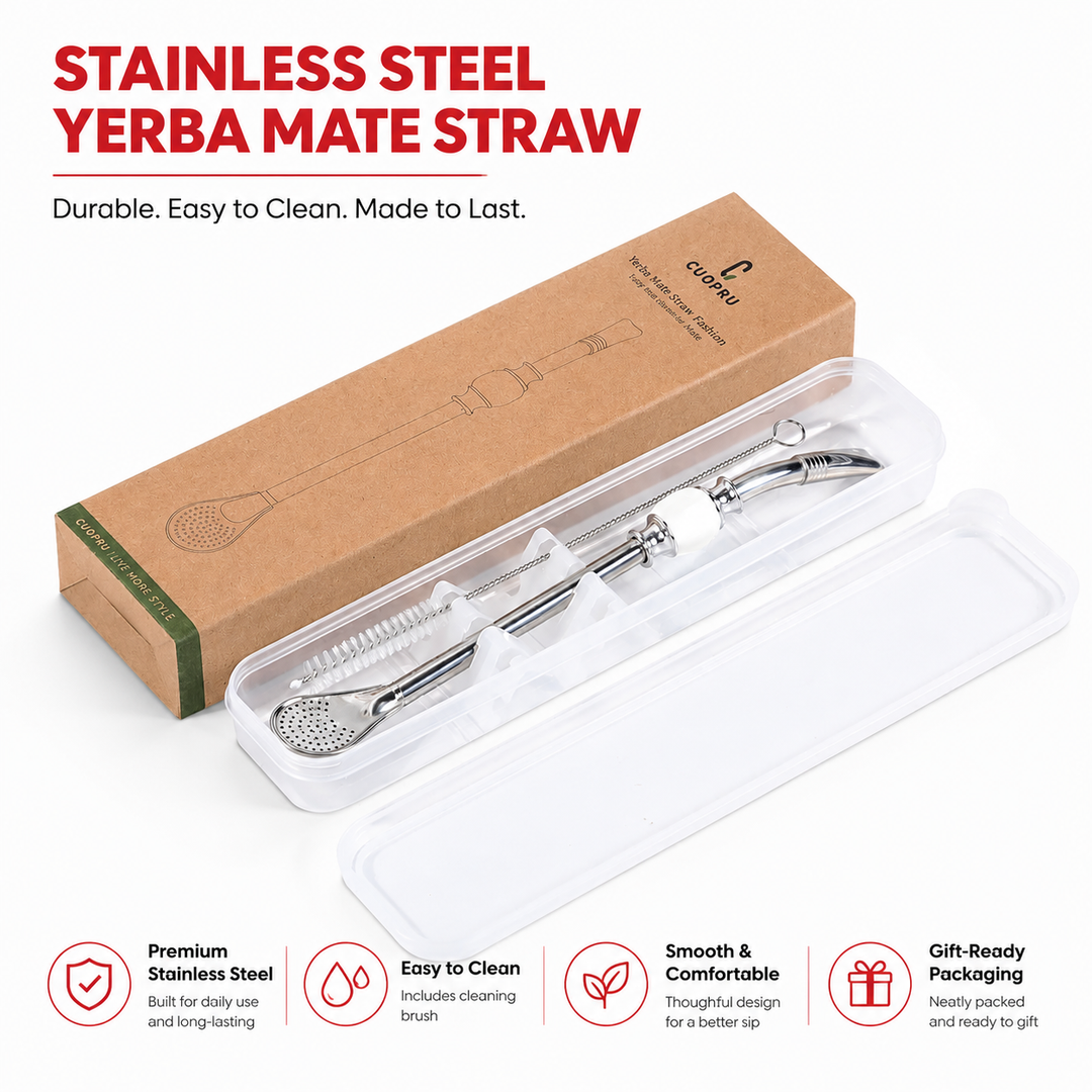 Premium Stainless Steel Bombilla Straw Set Reusable Yerba Mate Filter Straws with Cleaning Brushes Eco Friendly Metal Drinking Straws with Built In Filter Spoon