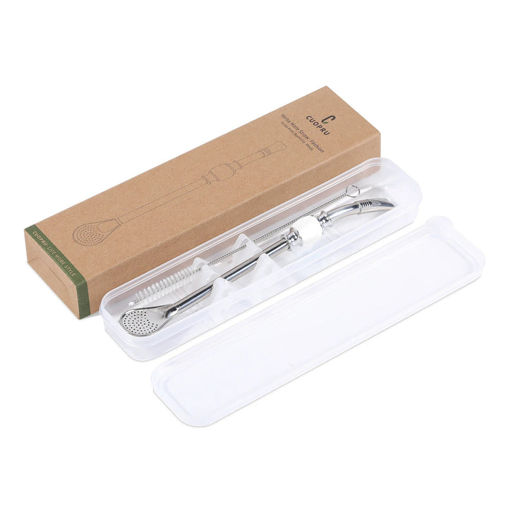 Premium Stainless Steel Bombilla Straw Set Reusable Yerba Mate Filter Straws with Cleaning Brushes Eco Friendly Metal Drinking Straws with Built In Filter Spoon