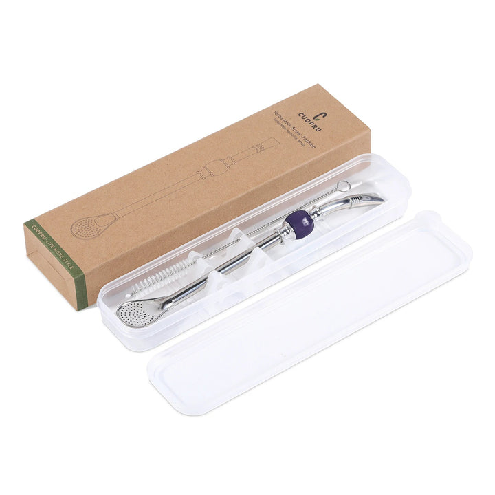 Premium Stainless Steel Bombilla Straw Set Reusable Yerba Mate Filter Straws with Cleaning Brushes Eco Friendly Metal Drinking Straws with Built In Filter Spoon