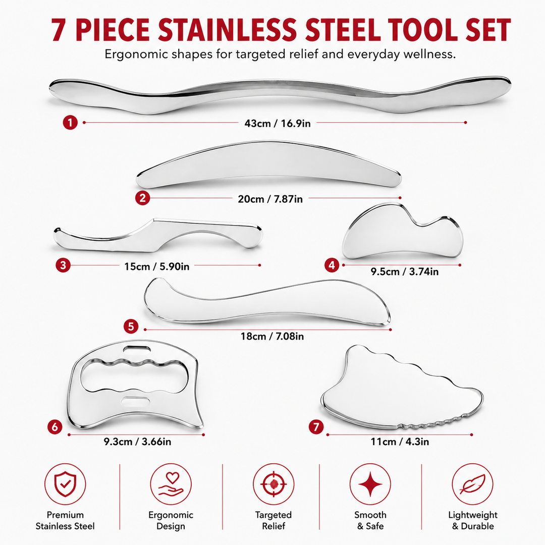 Premium Stainless Steel Gua Sha Massage Tool Set IASTM Body Scraper Myofascial Release Tool Muscle Pain Relief Deep Tissue Massage Scraping Tool