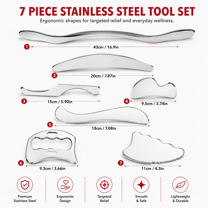 Premium Stainless Steel Gua Sha Massage Tool Set IASTM Body Scraper Myofascial Release Tool Muscle Pain Relief Deep Tissue Massage Scraping Tool