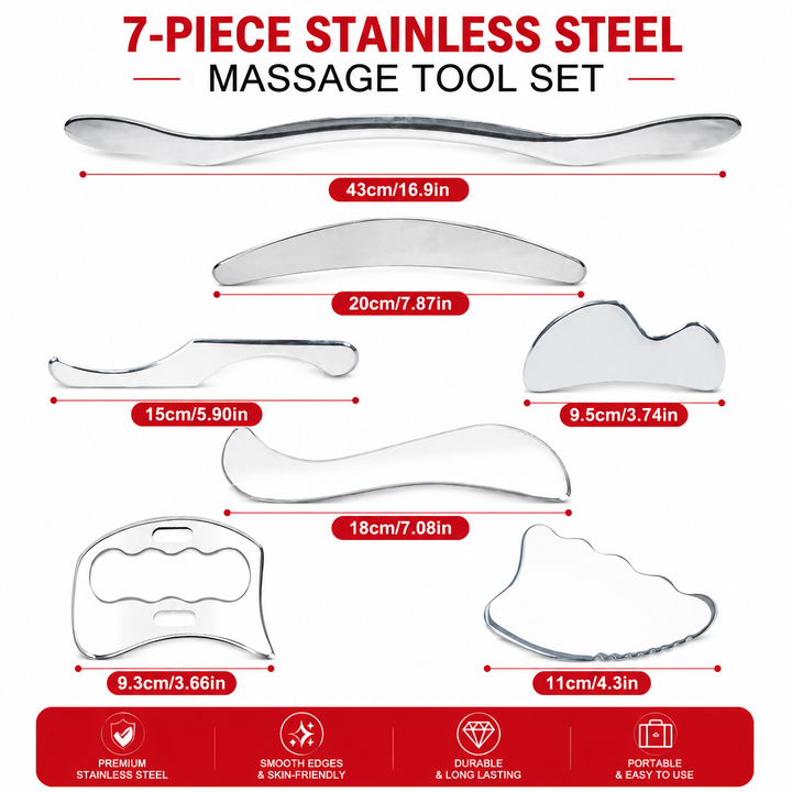 Premium Stainless Steel Gua Sha Tool IASTM Scraper Body Massager Deep Tissue Ergonomic Manual Massage Tool Set 1 2 4 5 7 Pieces Portable Body Recovery Device