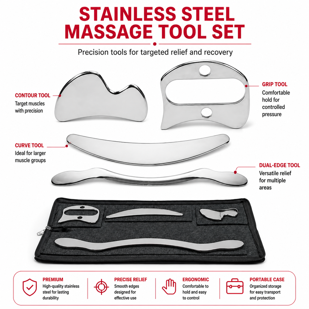Premium Stainless Steel Gua Sha Tool IASTM Scraper Body Massager Deep Tissue Ergonomic Manual Massage Tool Set 1 2 4 5 7 Pieces Portable Body Recovery Device
