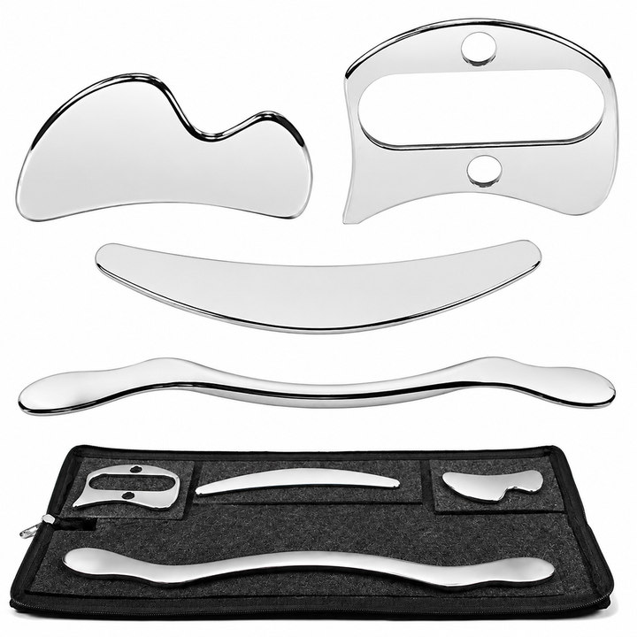 Premium Stainless Steel Gua Sha Tool IASTM Scraper Body Massager Deep Tissue Ergonomic Manual Massage Tool Set 1 2 4 5 7 Pieces Portable Body Recovery Device