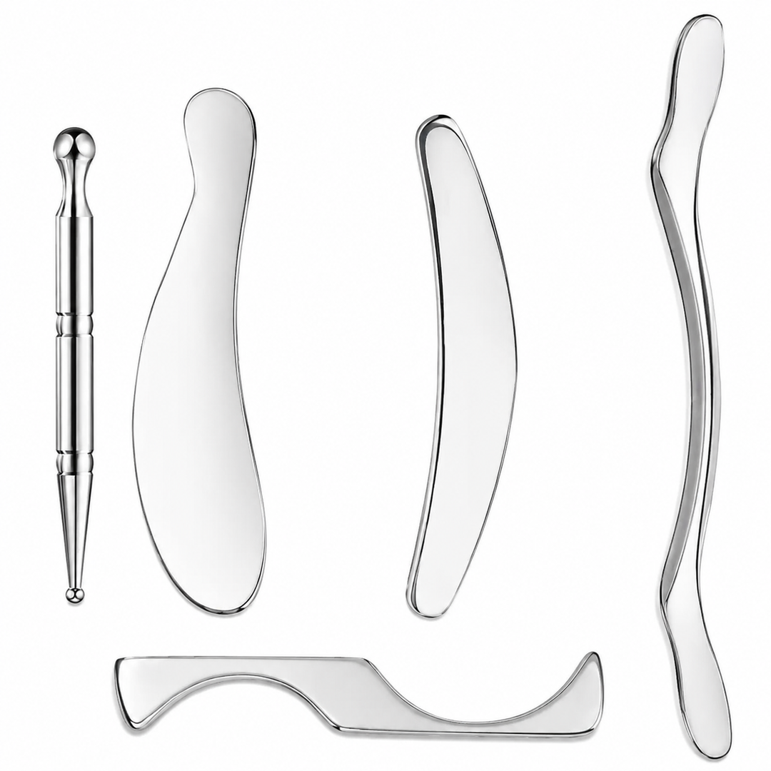 Premium Stainless Steel Gua Sha Tool IASTM Scraper Body Massager Deep Tissue Ergonomic Manual Massage Tool Set 1 2 4 5 7 Pieces Portable Body Recovery Device