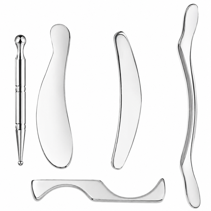 Premium Stainless Steel Gua Sha Tool IASTM Scraper Body Massager Deep Tissue Ergonomic Manual Massage Tool Set 1 2 4 5 7 Pieces Portable Body Recovery Device