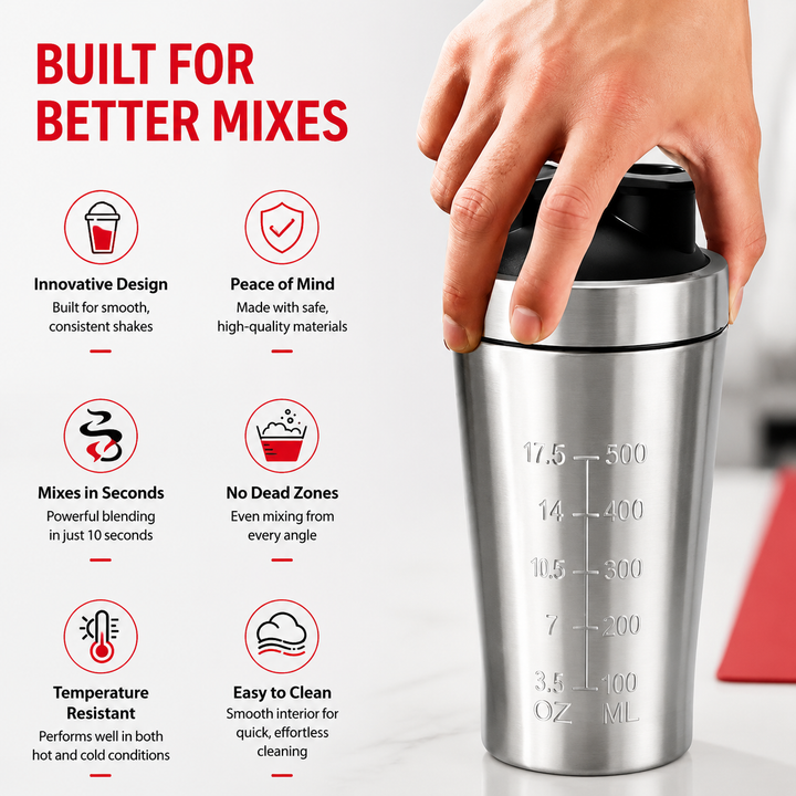 Premium Stainless Steel Protein Shaker Bottle 500ml 750ml Leak Proof Gym Cup with Mixing Ball for Smooth Whey Protein Shakes Sports Drink Use