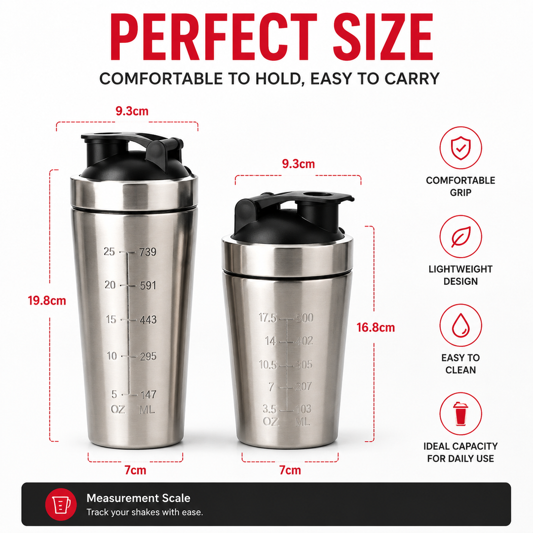 Premium Stainless Steel Protein Shaker Bottle 500ml 750ml Leak Proof Gym Cup with Mixing Ball for Smooth Whey Protein Shakes Sports Drink Use