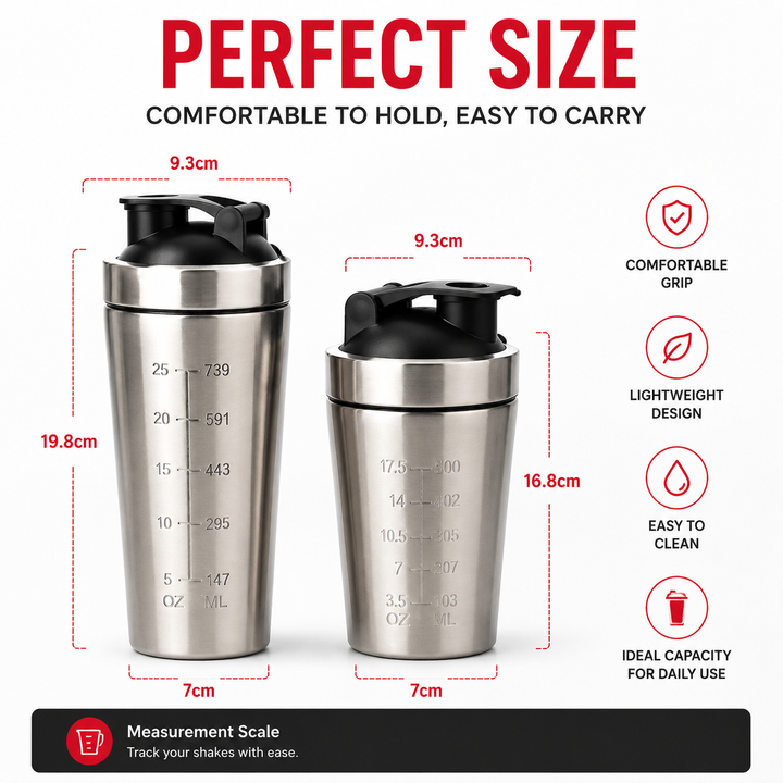Premium Stainless Steel Protein Shaker Bottle 500ml 750ml Leak Proof Gym Cup with Mixing Ball for Smooth Whey Protein Shakes Sports Drink Use