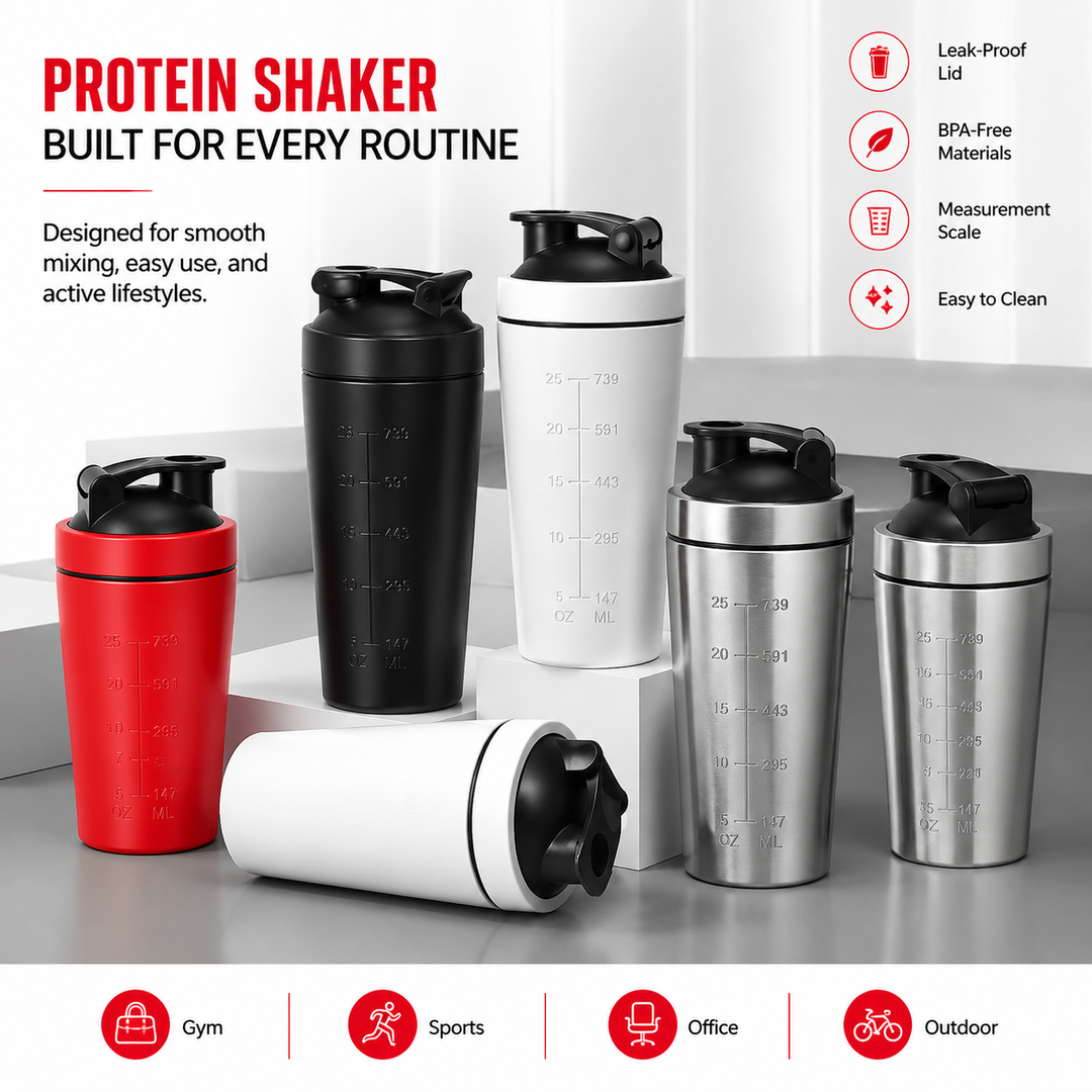 Premium Stainless Steel Protein Shaker Bottle 500ml 750ml Leak Proof Gym Cup with Mixing Ball for Smooth Whey Protein Shakes Sports Drink Use