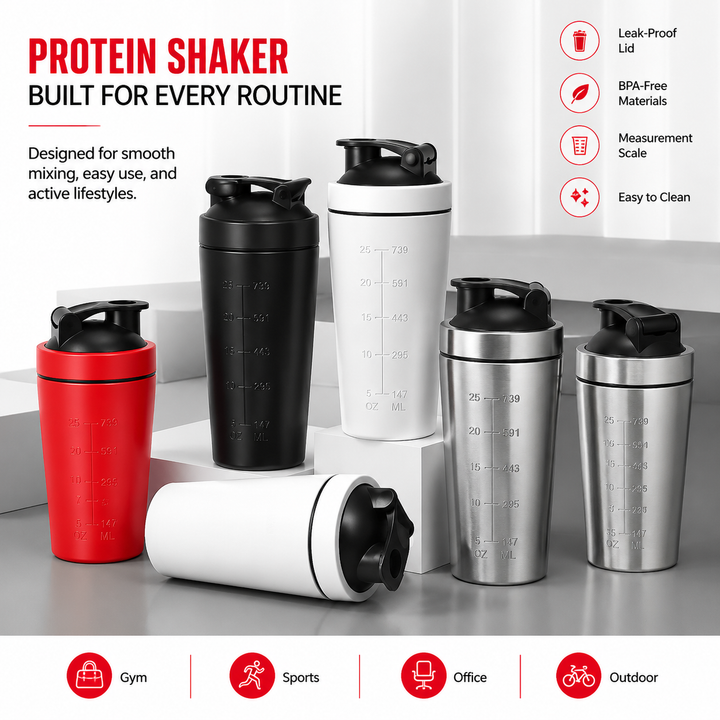 Premium Stainless Steel Protein Shaker Bottle 500ml 750ml Leak Proof Gym Cup with Mixing Ball for Smooth Whey Protein Shakes Sports Drink Use