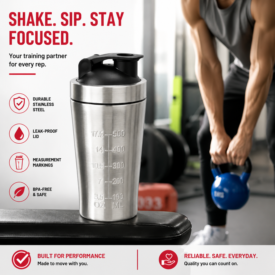 Premium Stainless Steel Protein Shaker Bottle 500ml 750ml Leak Proof Gym Cup with Mixing Ball for Smooth Whey Protein Shakes Sports Drink Use