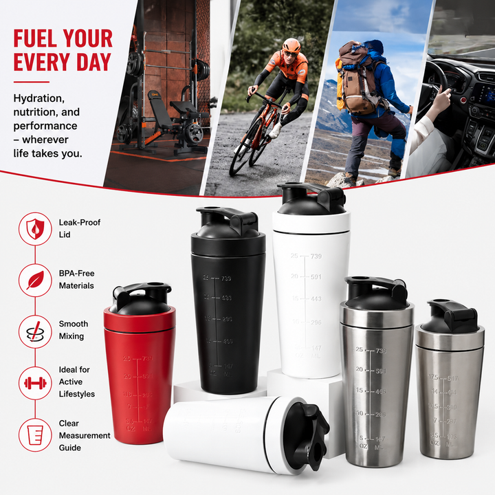 Premium Stainless Steel Protein Shaker Bottle 500ml 750ml Leak Proof Gym Cup with Mixing Ball for Smooth Whey Protein Shakes Sports Drink Use