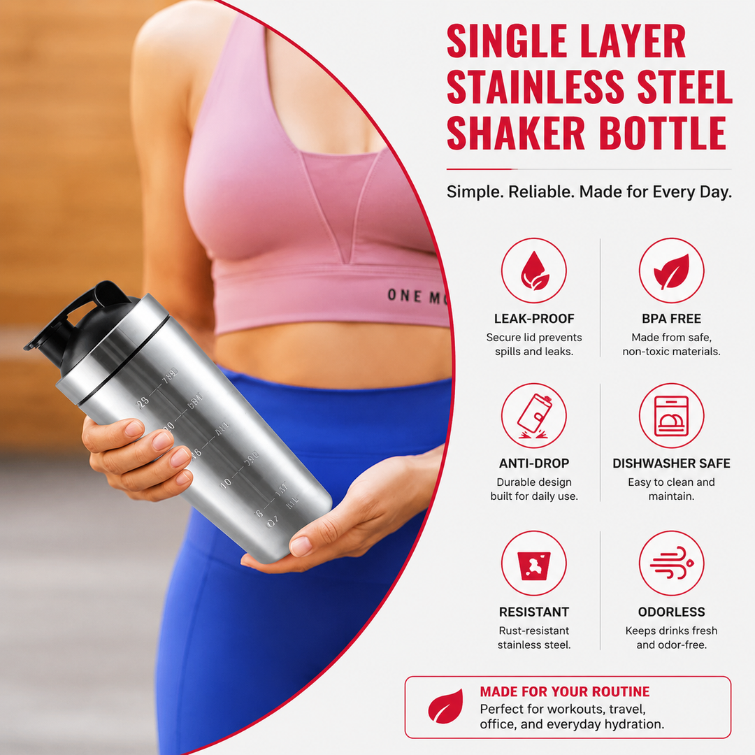Premium Stainless Steel Protein Shaker Bottle 500ml 750ml Leak Proof Gym Cup with Mixing Ball for Smooth Whey Protein Shakes Sports Drink Use
