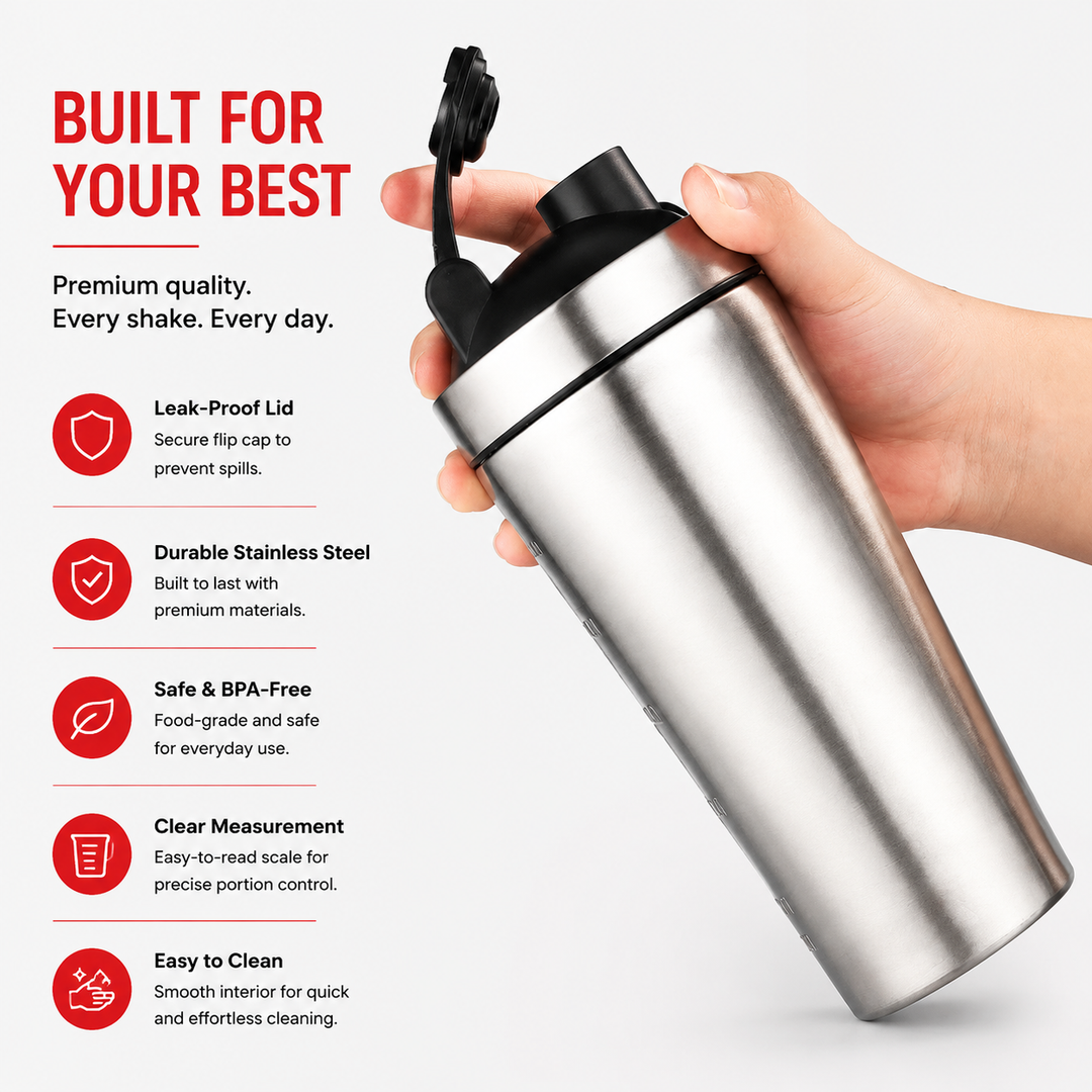 Premium Stainless Steel Protein Shaker Bottle 500ml 750ml Leak Proof Gym Cup with Mixing Ball for Smooth Whey Protein Shakes Sports Drink Use
