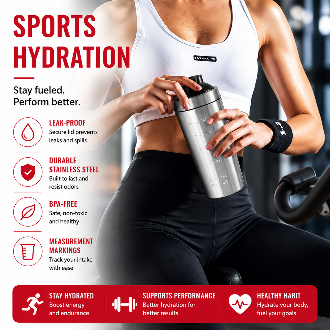 Premium Stainless Steel Shaker Bottle 500ML 750ML Protein Mixer Leak Proof Gym Fitness Cup Steel Ball Smooth Mixing Sports Drink Bottle Portable Daily Use