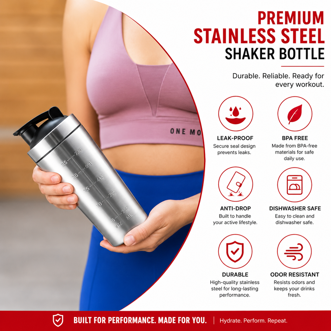 Premium Stainless Steel Shaker Bottle 500ML 750ML Protein Mixer Leak Proof Gym Fitness Cup Steel Ball Smooth Mixing Sports Drink Bottle Portable Daily Use